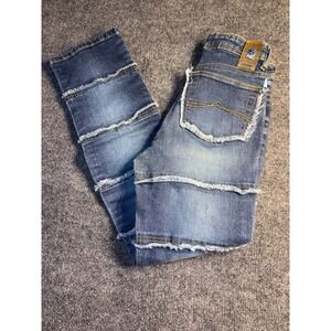 AZZURE Frayed Striped Jeans Womens Size 28 Blue Denim Contrast Stitch Low Waist